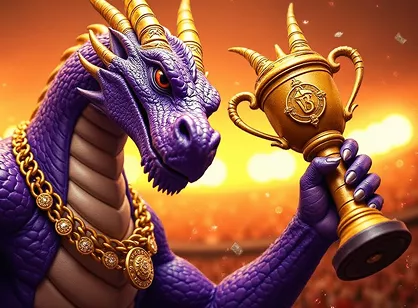 Valor Casino dragon mascot holding a trophy